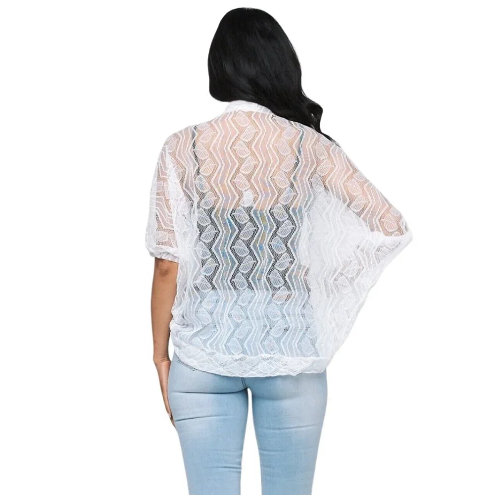 NWT White Bolero Shrug Cardigan Lace Leaf Print Half Sleeve  One Size fits S-L - Picture 4 of 4